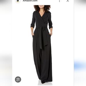 Black Halo Wide Leg Black Jumpsuit with Tie Waist